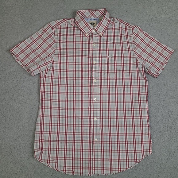 Dockers Shirt Mens Medium Gray Red Plaid Button‎ Down Short Sleeve Classic Fit - Picture 1 of 14